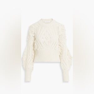 Zimmermann Pompom Embellished Pointelle Knit Pullover Sweater Size 0. White